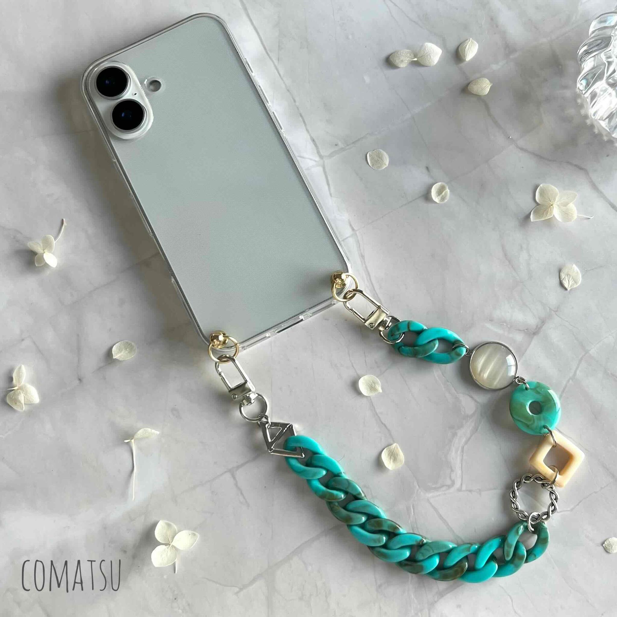 Casual Turquoise ハンドストラップ付きスマホケース 落下防止 リストストラップ スマホカバー | 7枚目